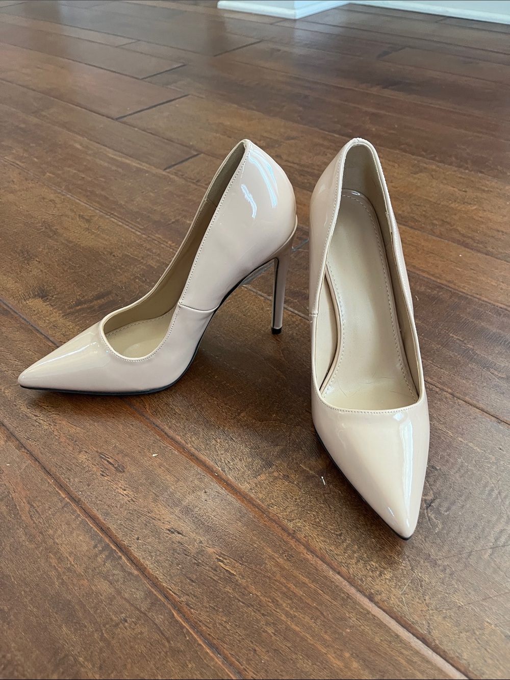 Nude Patent Pointed-Toe Stiletto Pumps